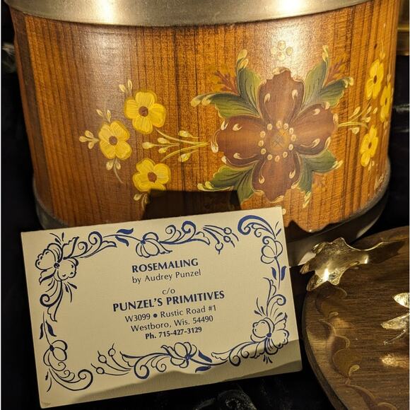 Norwegian Rosemaling Folk Art Tole Hand Painted Vintage Wood Ice Bucket Signed - Picture 4 of 10